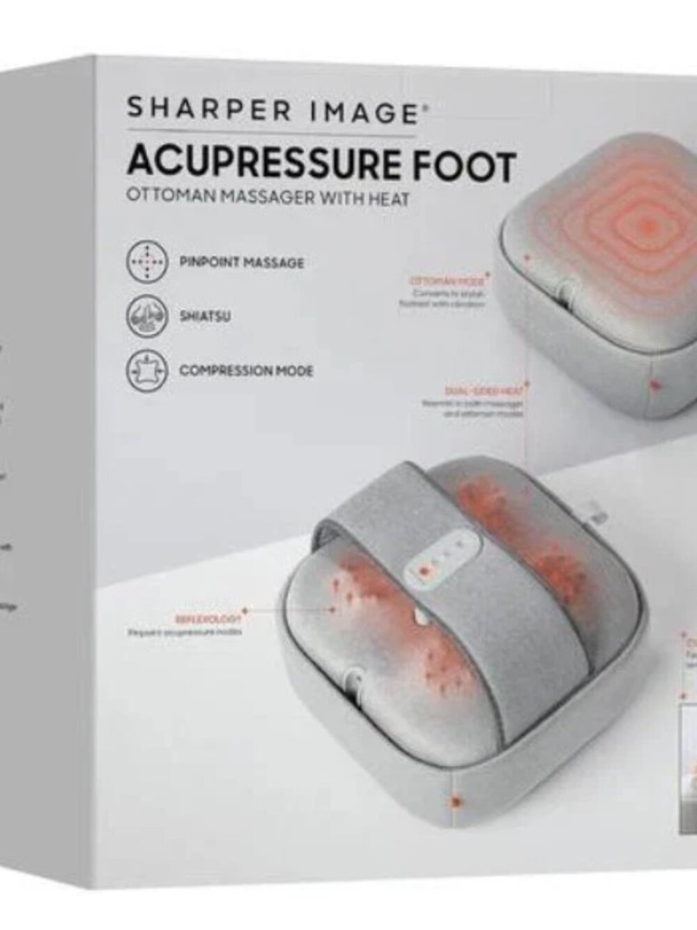 Sharper Image Heated Shiatsu Foot Massager Ottoman Air Compression White 1014493